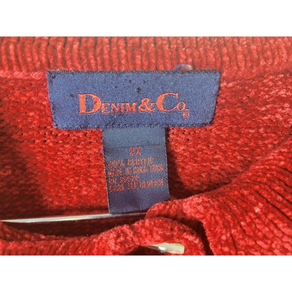 Denim Co Womens Sweater 2X Cardigan Long Sleeve Red Soft Acrylic SWE176E - Picture 7 of 7